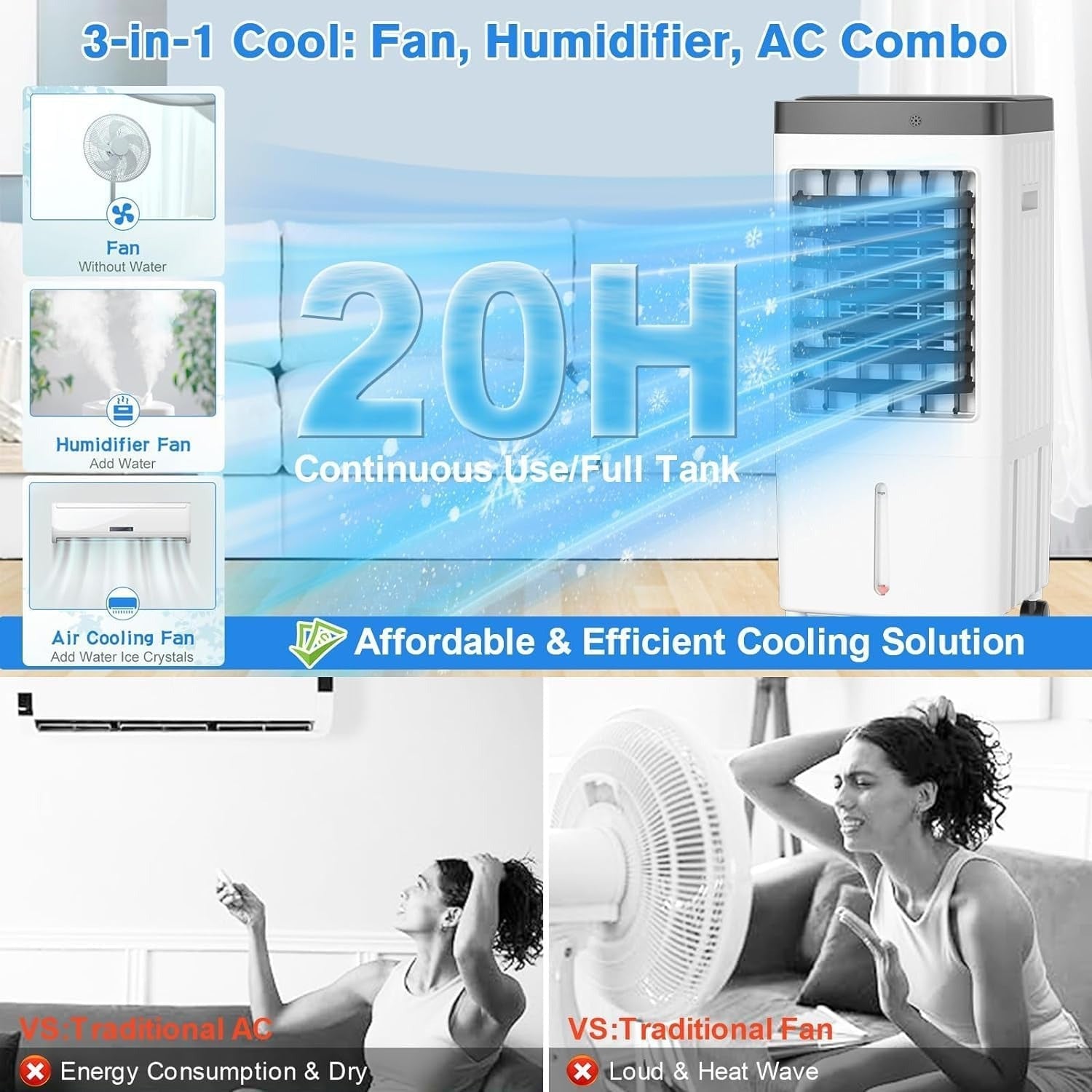 Aer conditionat portabil JT-909, 65W, 6L, cu telecomanda si functie de oscilare