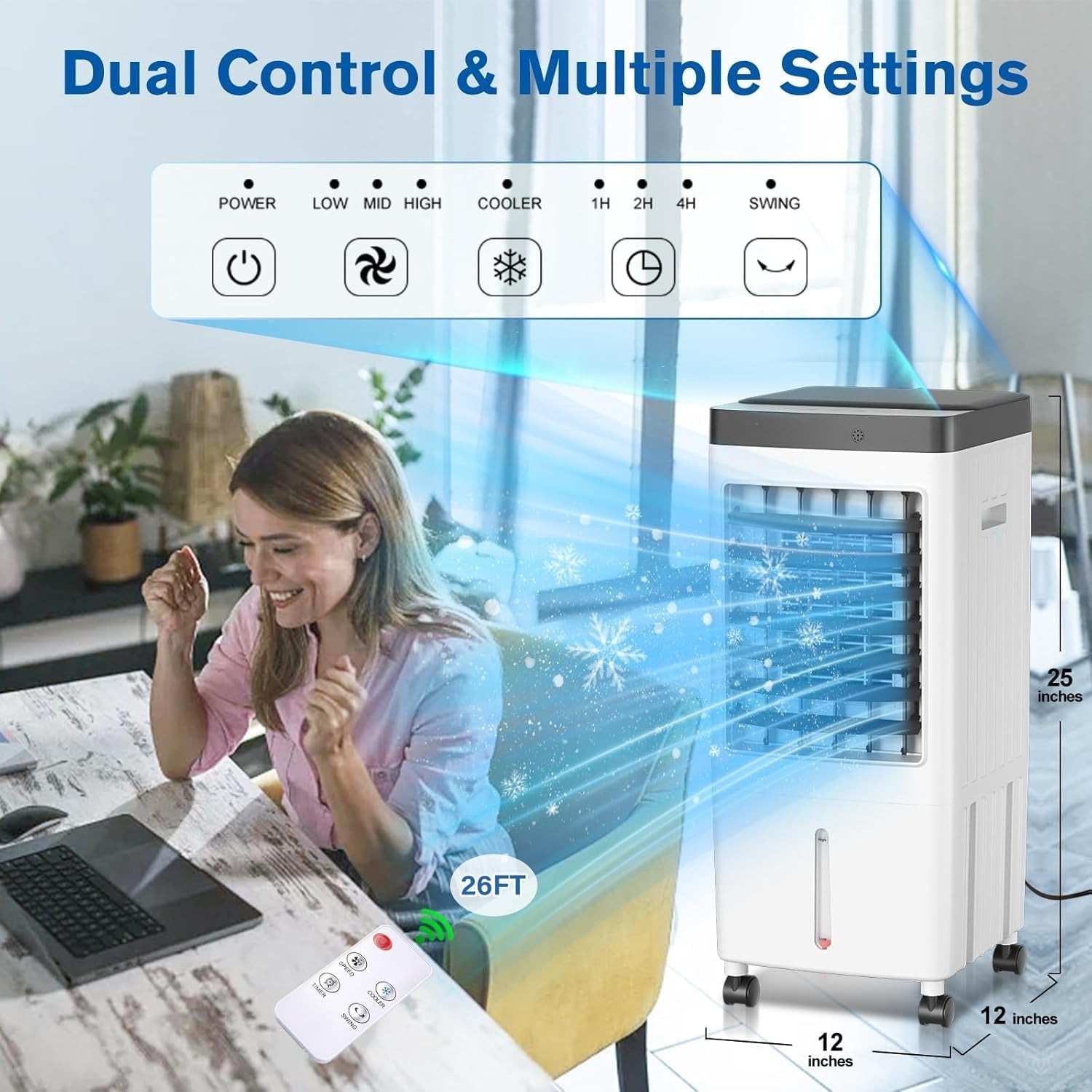 RESIGILAT - Aer conditionat portabil JT-909, 65W, 6L, cu telecomanda si functie de oscilare
