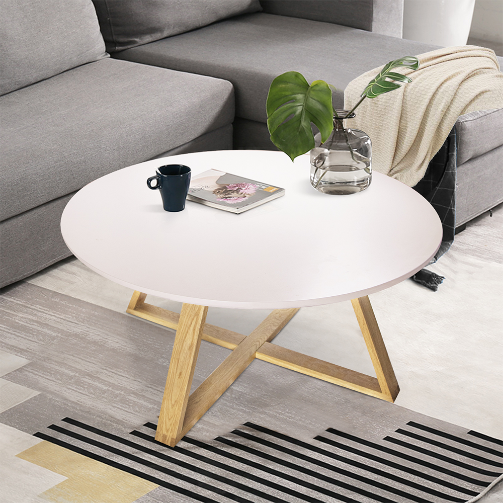 Masuta de cafea alba cu picioare din lemn natural 80x39 cm