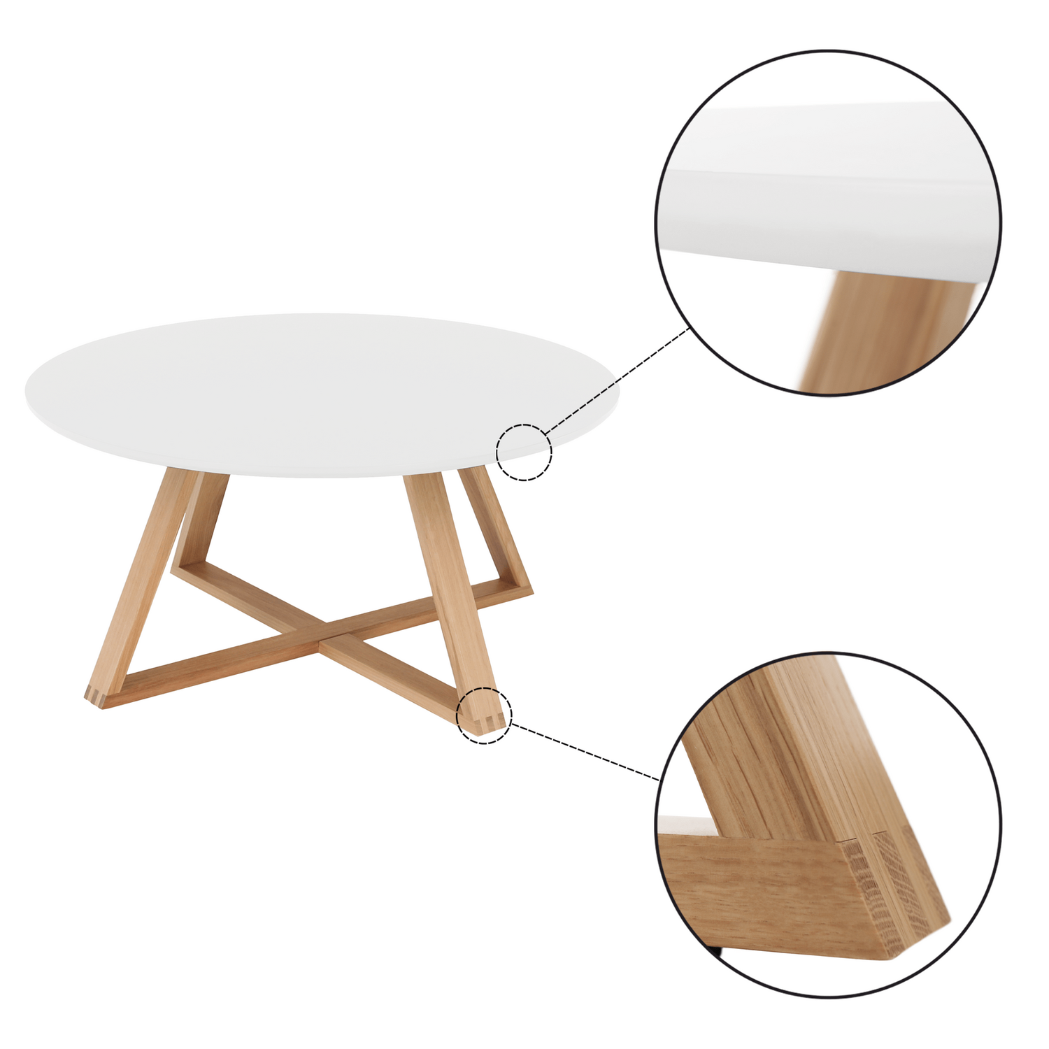 Masuta de cafea alba cu picioare din lemn natural 80x39 cm