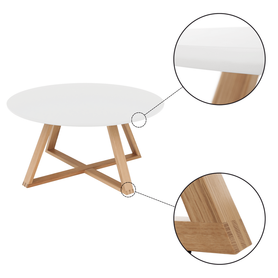 Masuta de cafea alba cu picioare din lemn natural 80x39 cm