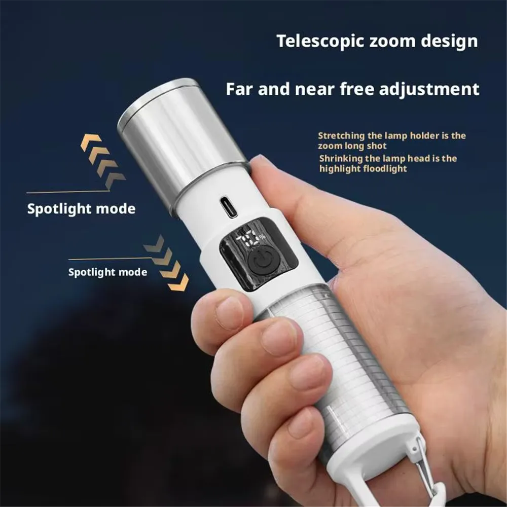 Lanterna LED telescopica, cu display si carlig de prindere, incarcare USB Type-C, CB-005