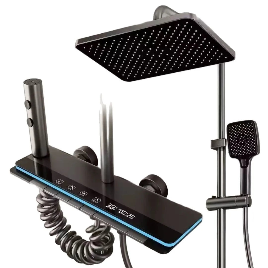 Set de Dus Cu Afisaj Digital Si Functie Termostatica, Afisaj Digital, Lumina LED Ambientala, 4 Moduri de Pulverizare