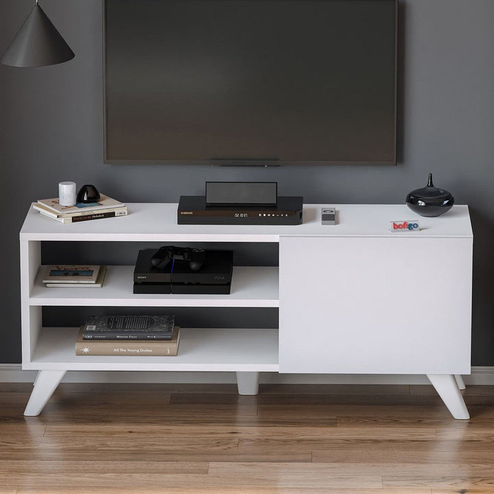 Comoda TV Bofigo Malta alba, in living modern cu TV