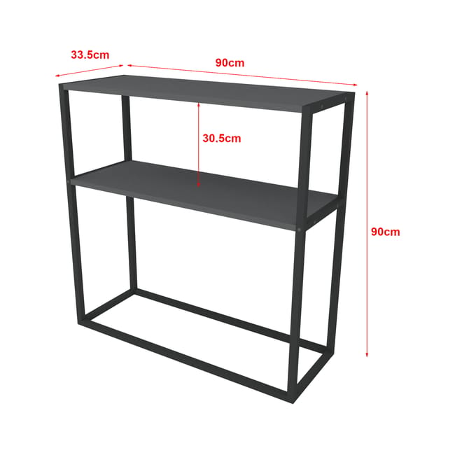 Masă consola decorativa cu 2 rafturi, 90x90x33,5 cm, efect stejar și cadru metalic