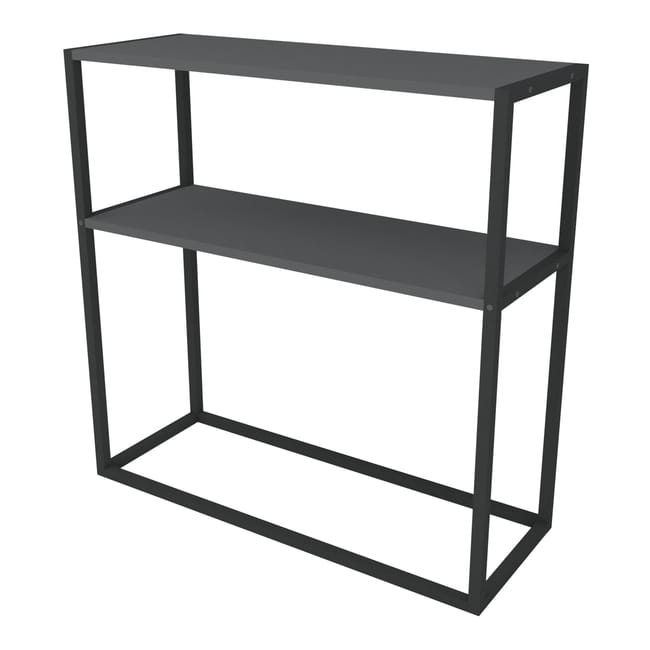 Masă consola decorativa cu 2 rafturi, 90x90x33,5 cm, efect stejar și cadru metalic