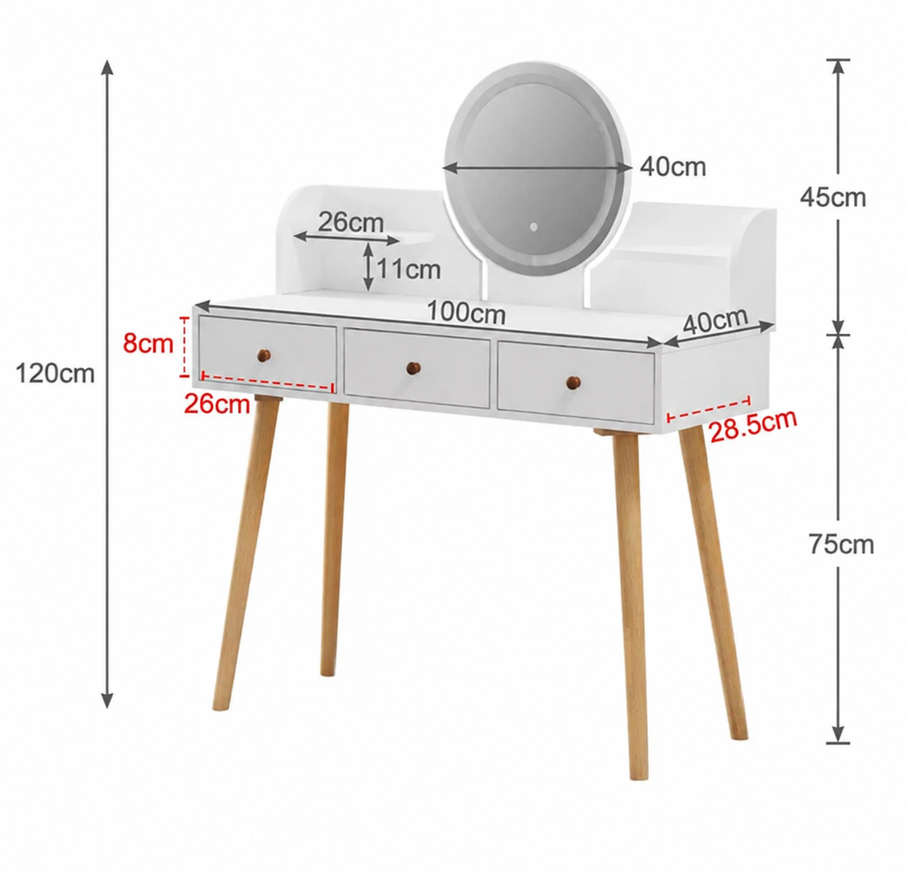 RESIGILAT - Masa de toaleta cu oglinda 100x120x40 cm design modern alba cu sertare si rafturi