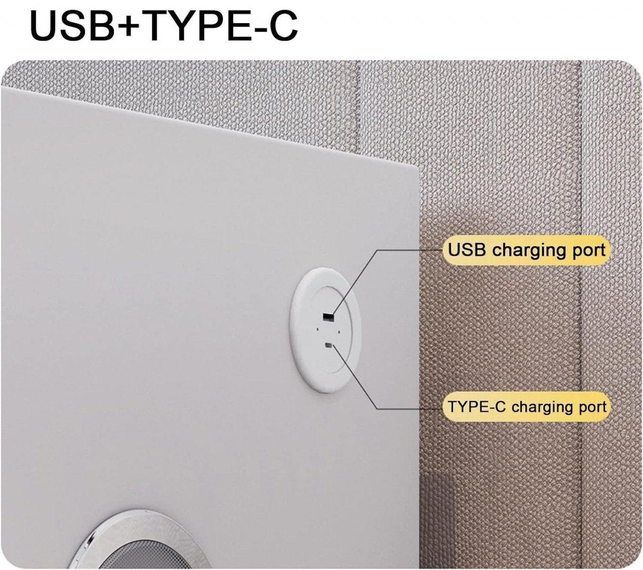 Noptiera Smart Multifunctionala, iluminare LED tactil cu 3 culori, incarcare wireless si USB, difuzor Bluetooth, 2 sertare