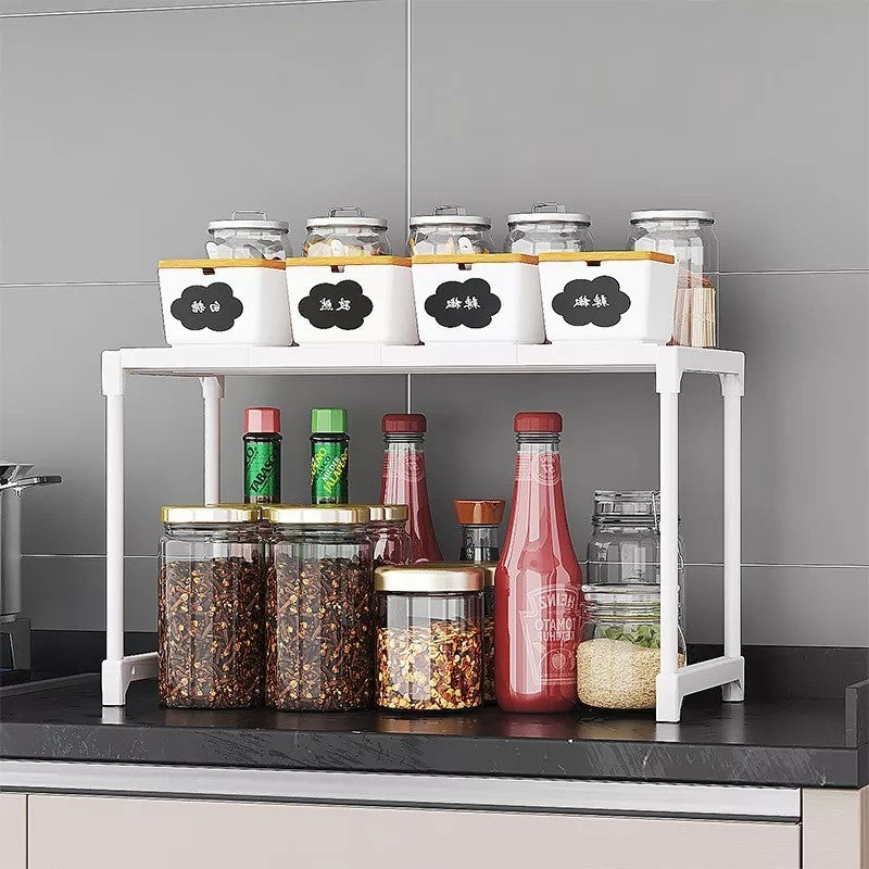 Suport cuptor microunde cu raft superior 57.5x26x31 cm, organizator bucatarie metalic, alb/negru