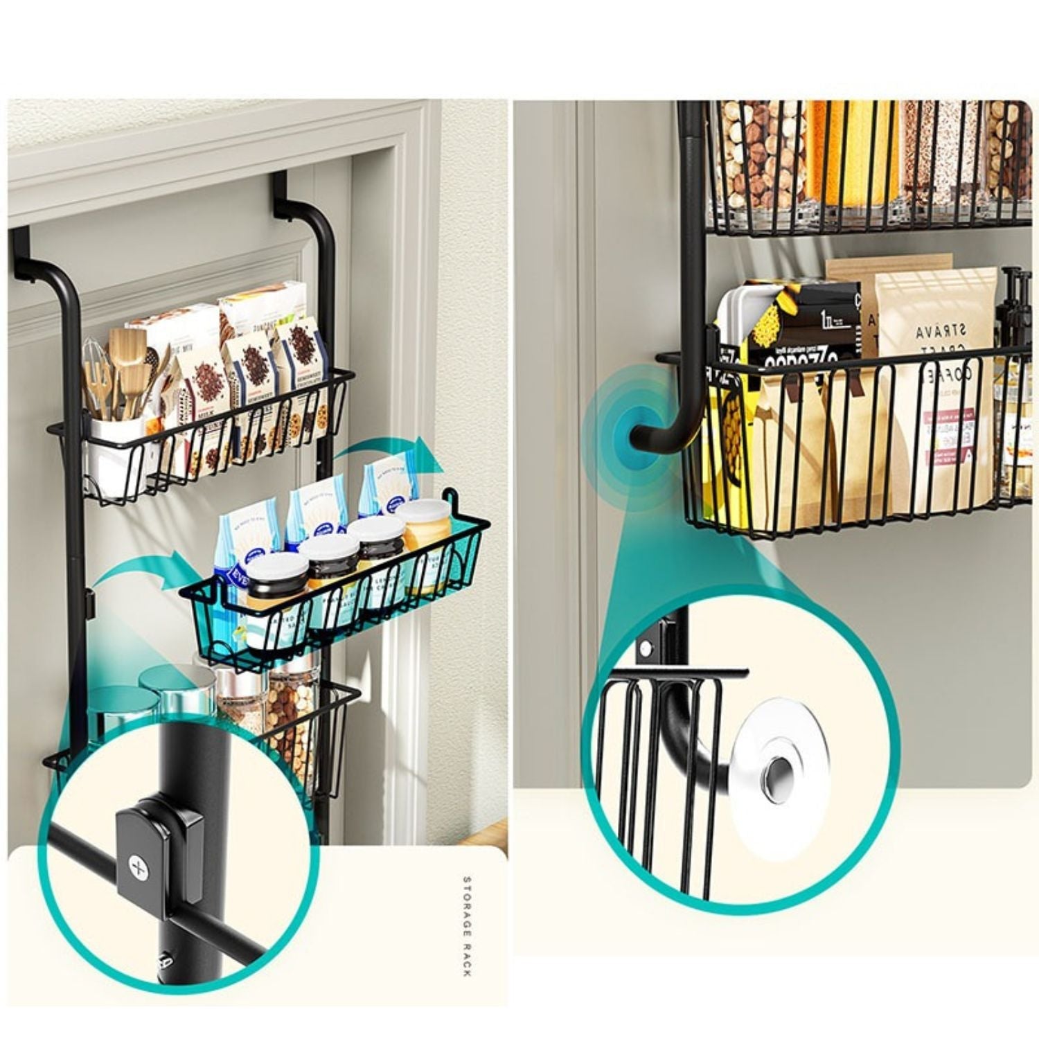 Organizator metalic cu 4 nivele pentru usa – suport depozitare 2 cosuri mari + 2 mici, culoare alb sau negru