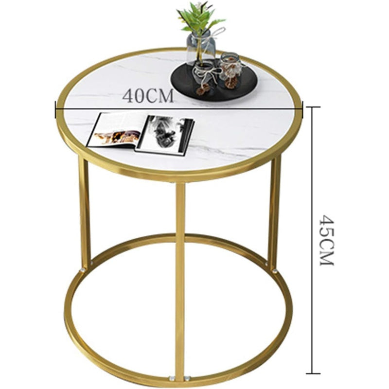 Masuta rotunda eleganta cu blat tip marmura si cadru metalic auriu, design modern pentru living 40 x 40 x 45 cm