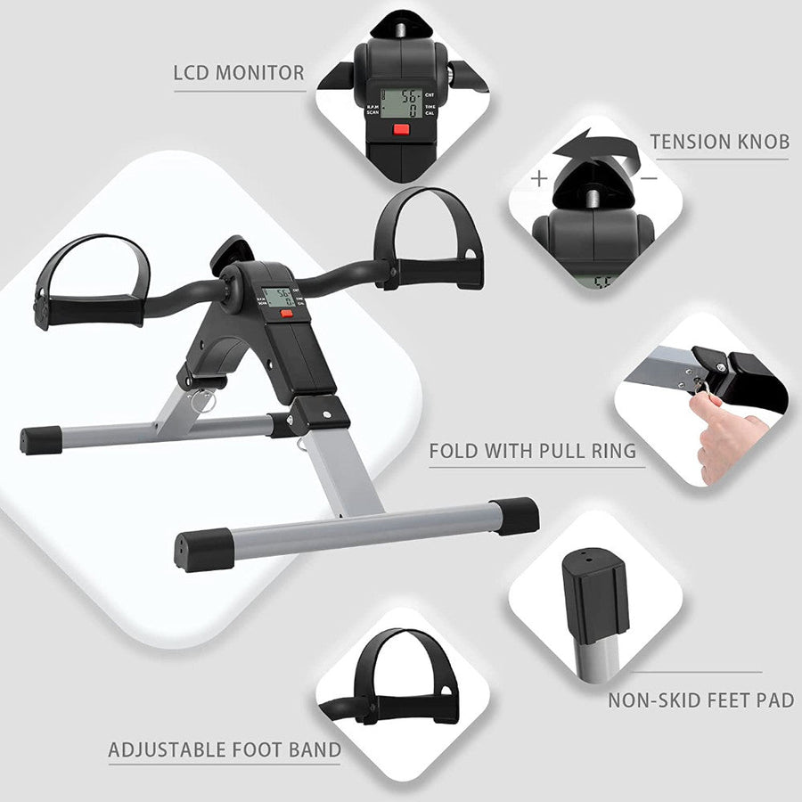 Mini bicicleta de antrenament pentru maini si picioare, inaltime reglabila, afisaj LCD, 100kg, negru