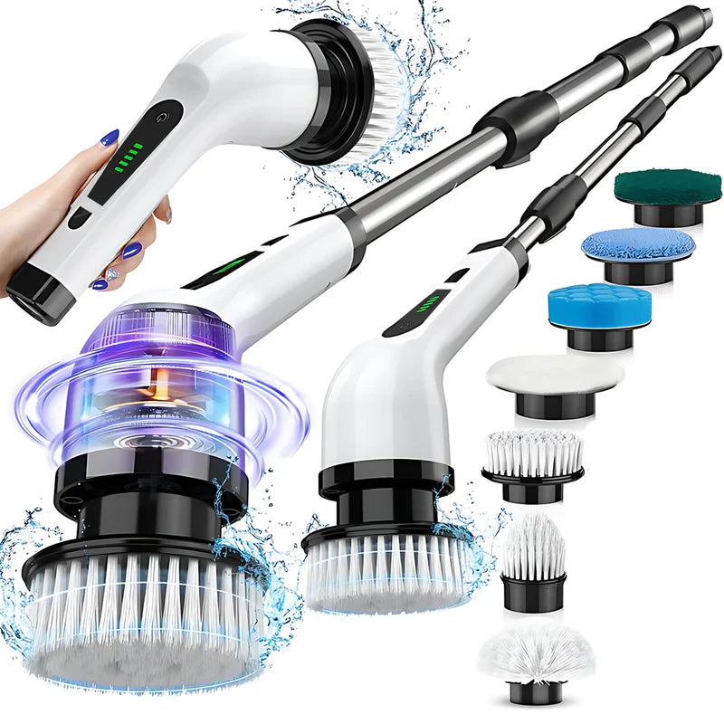 Perie Electrica Rotativa 7 in 1, 7 capete incluse, 2 viteze, pentru curatare pete dificile, maner reglabil si detasabil, autonomie ridicata, indicator LED