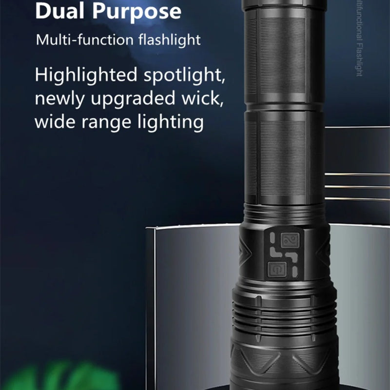 Lanterna profesionala cu LED laser, incarcare Type-C, 4 acumulatori inclusi, afisaj baterie, distanta iluminare pana la 1000 m,