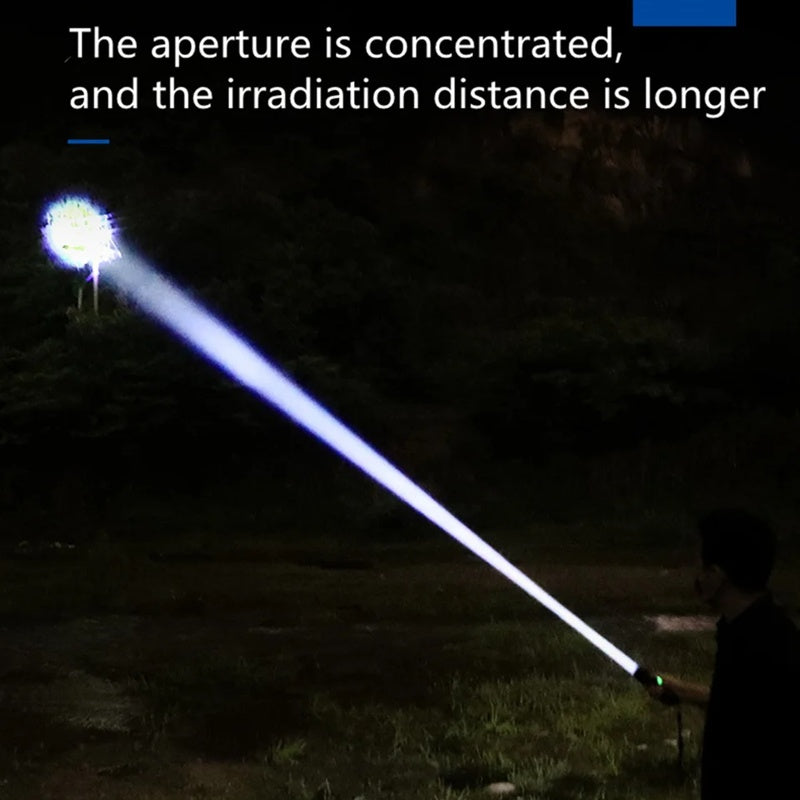 Lanterna profesionala cu LED laser, incarcare Type-C, 4 acumulatori inclusi, afisaj baterie, distanta iluminare pana la 1000 m,