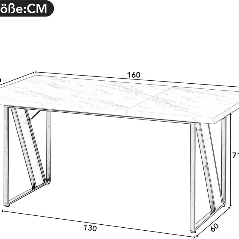 Masa dining moderna cu blat aspect marmura 160x80 cm cadru metalic