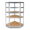 Raft metalic de colt, cu 5 polite, cadru otel galvanizat, polita MDF, 175 Kg/polita, 180x90x40 cm