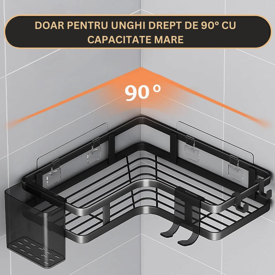 Set 2 rafturi de colt pentru baie sau bucatarie,5 piese, cu suport pentru periuta si pasta de dinti