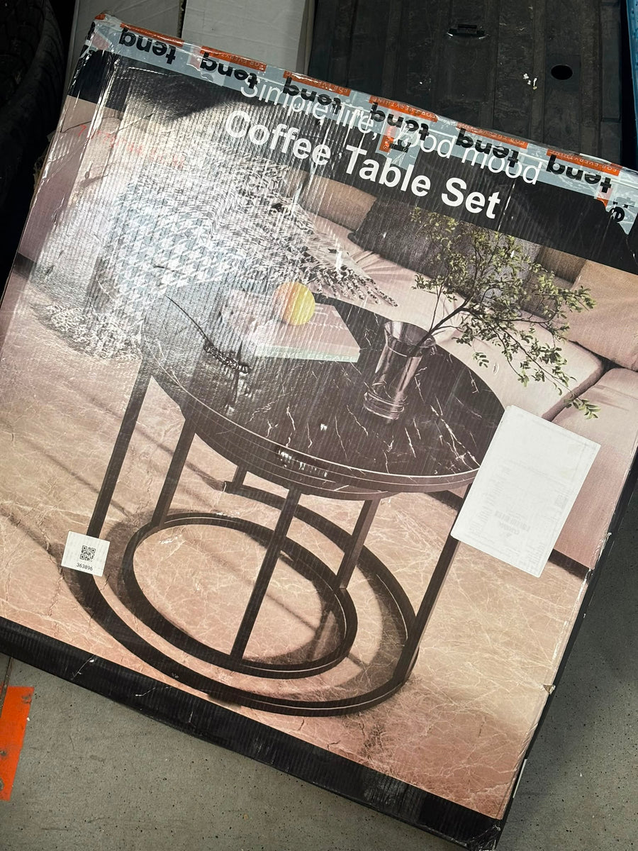 RESIGILAT — Set 2 masute rotunde de cafea cu efect de marmura, blat MDF, cadru metalic auriu Alb / 70x45 cm si 50x38 cm · Bun #002