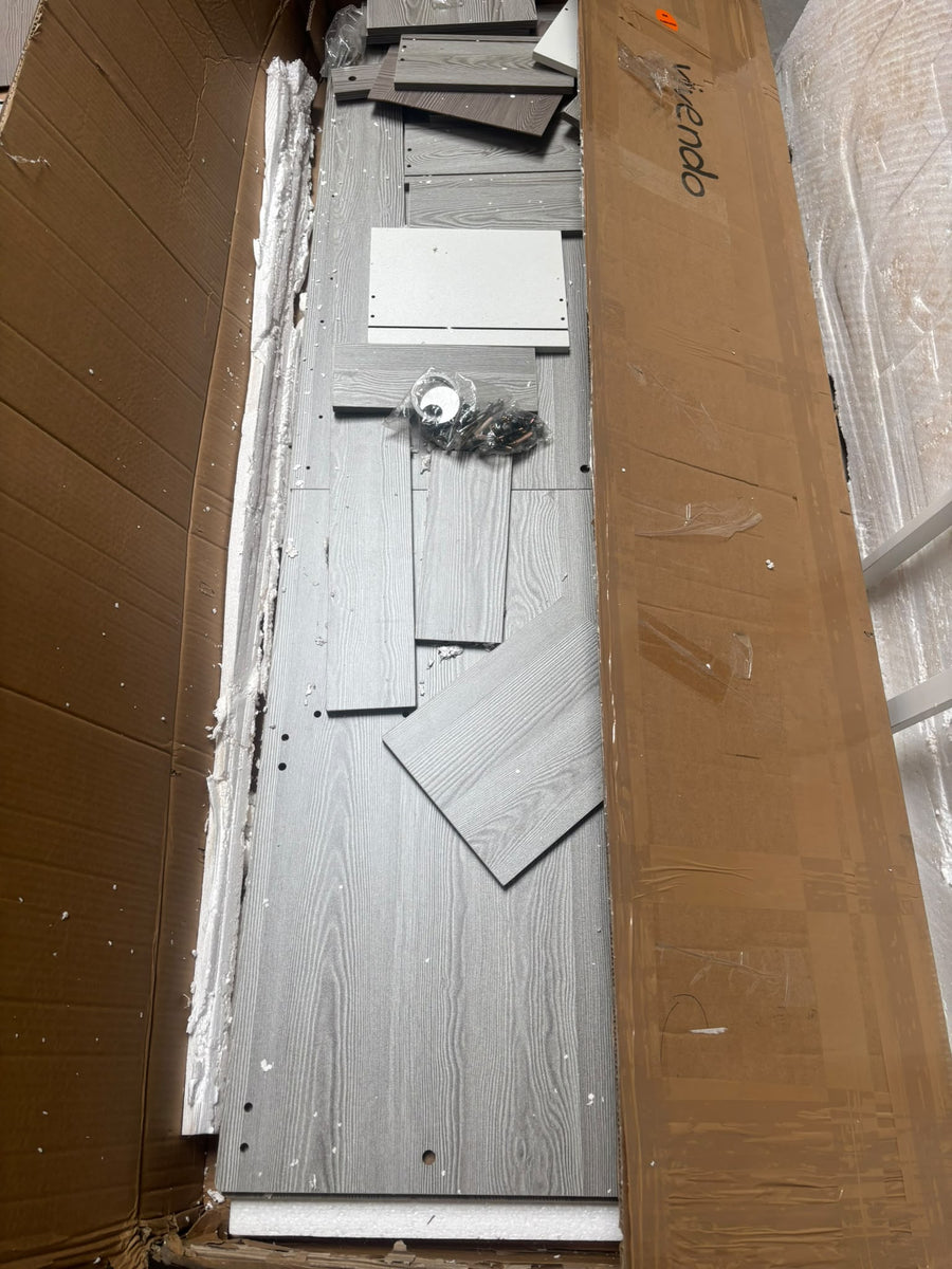 RESIGILAT — Birou minimalist alb cu rafturi - 160x60x73 cm, ideal pentru spații mici, lucru și studiu Gri · Bun #005