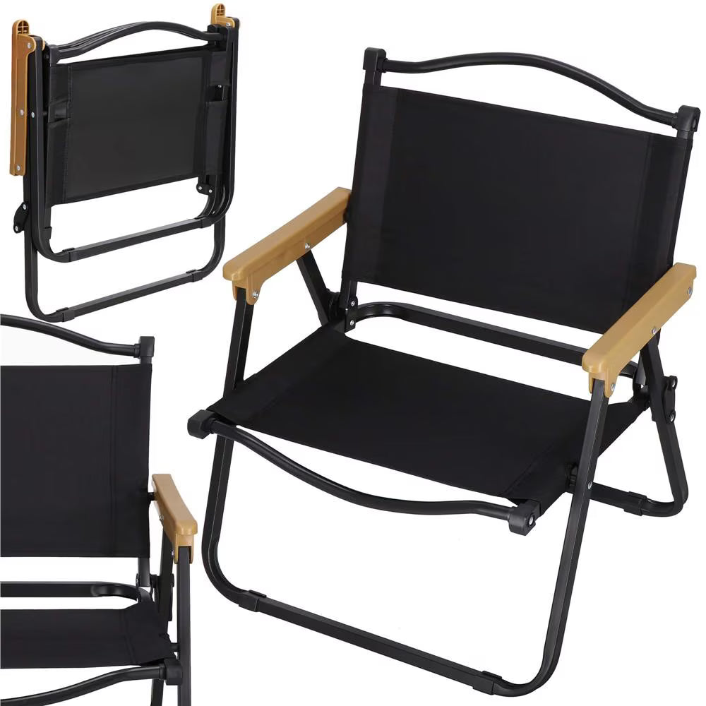 Scaun metalic plabil pentru gradina, camping sau plaja, 54x59x76 cm, negru
