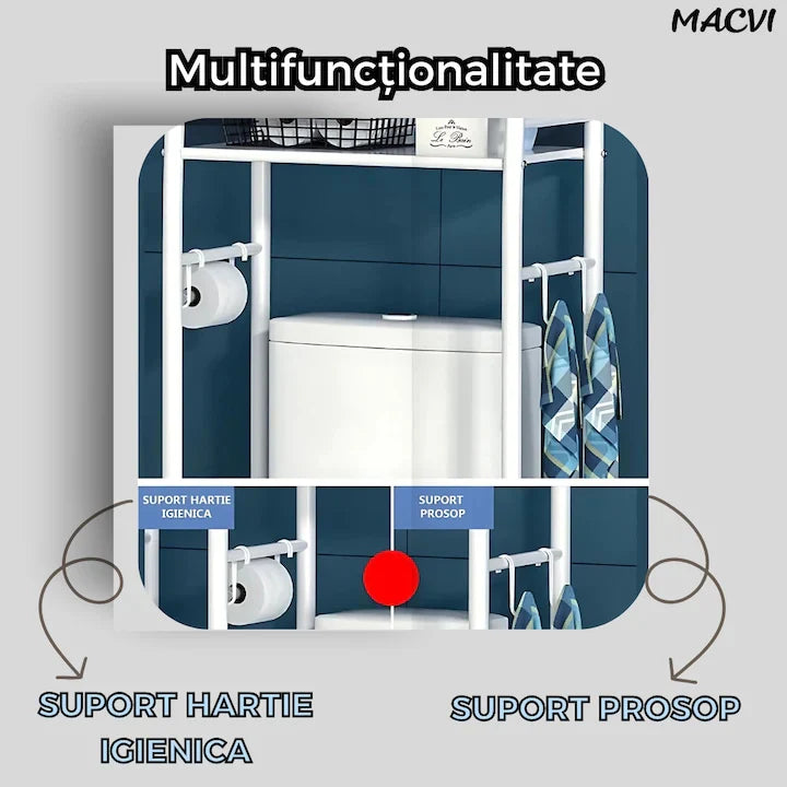 Raft depozitare peste masina de spalat, 3 polite, etajera baie