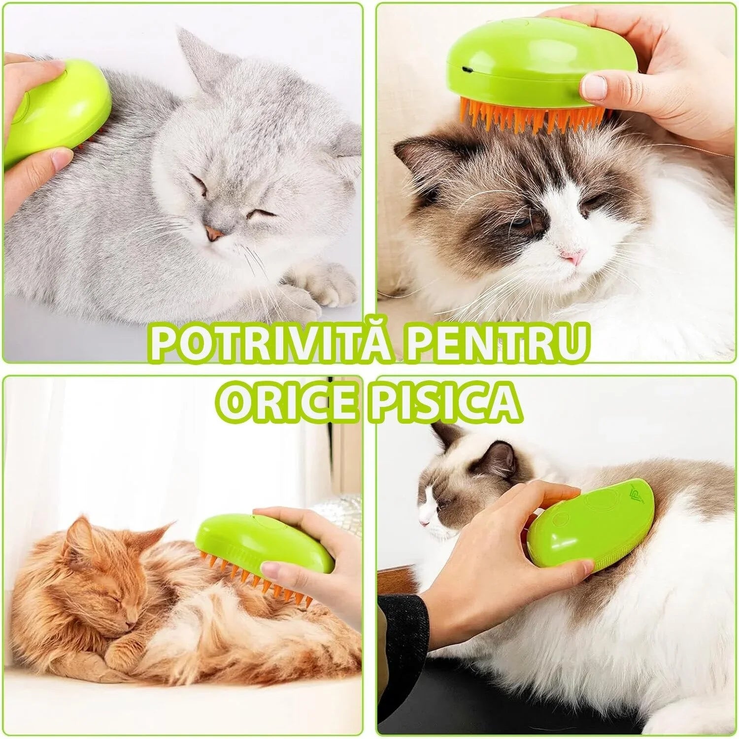 Perie 3 în 1 pentru Animale – Cu Aburi, Pulverizare și Dozator