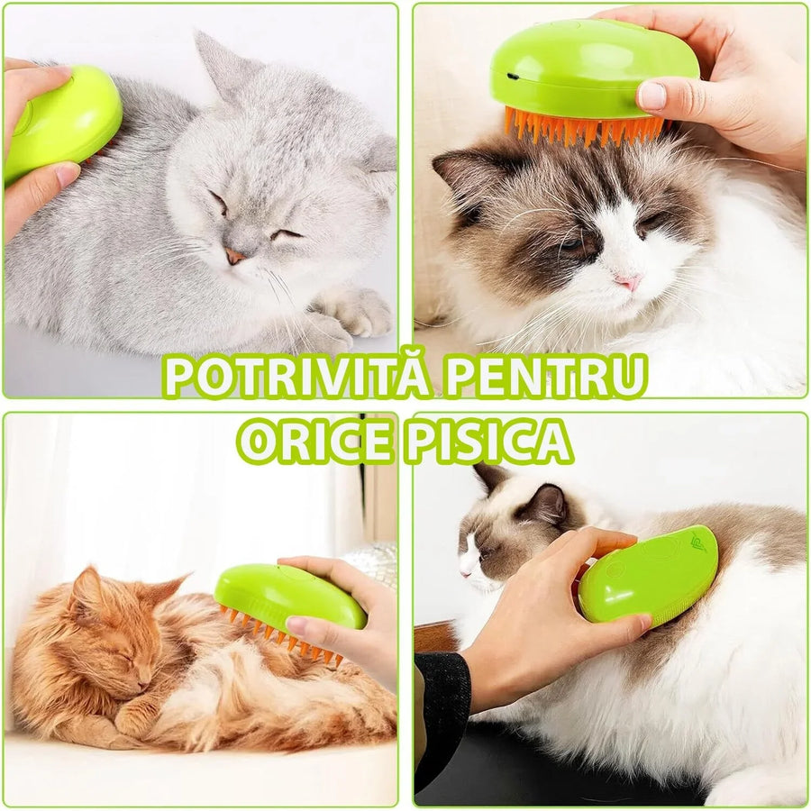 Perie 3 în 1 pentru Animale – Cu Aburi, Pulverizare și Dozator
