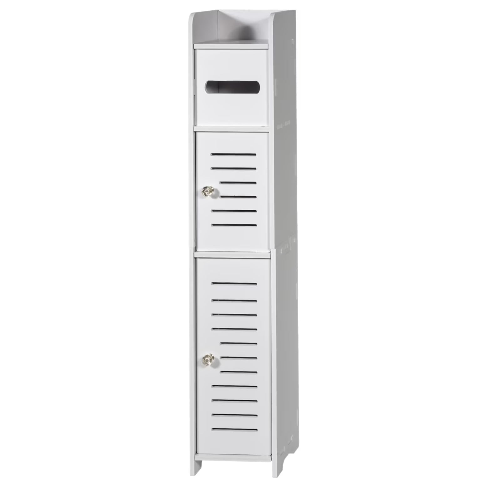 Dulap slim pentru baie cu suport hartie si 3 polite depozitare, alb, 80 cm x 17 cm x 15 cm