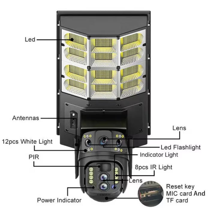 Lampa Solara cu Camera de Supraveghere SIM 4G, Aplicatie Mobila V380, 1920x2160, Microfon + Difuzor incorporat