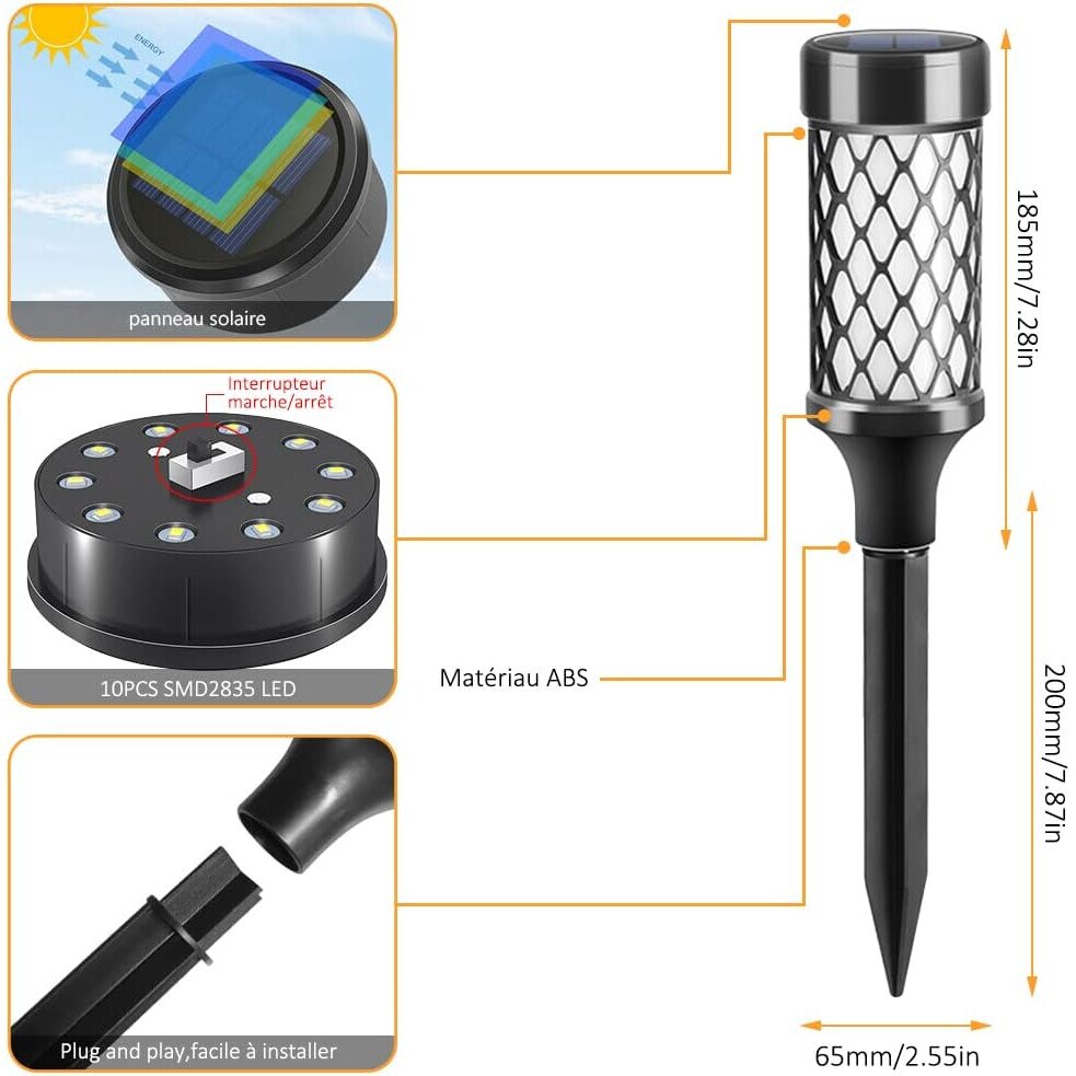 Set 4 Lampi solare LED pentru gradina, 10 LED SMD2835, iluminare automata, 38.5 cm