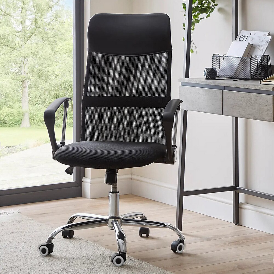 Scaun de birou ergonomic, mesh, inaltime reglabila, mecanism tilt, Negru