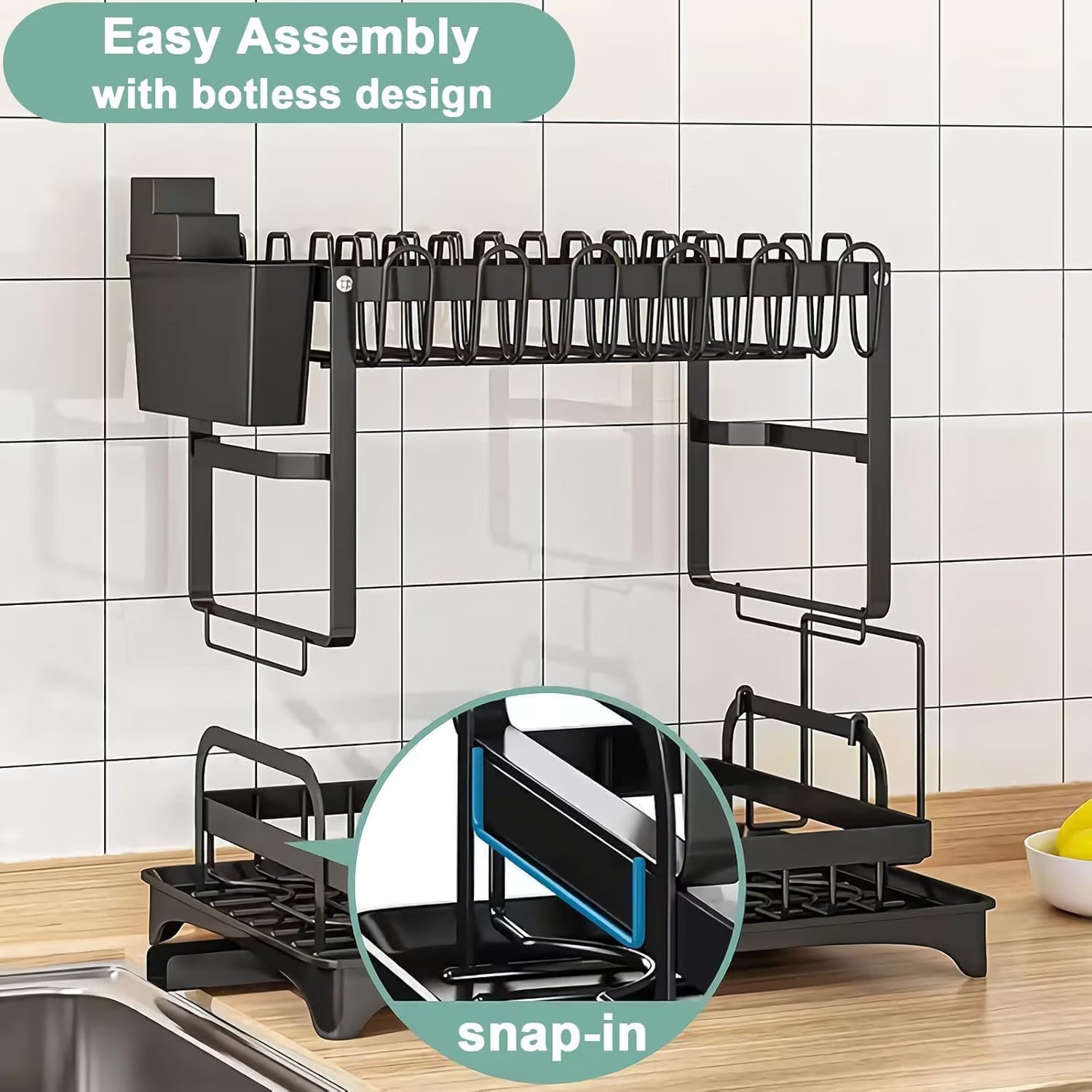 Scurgator vase, design auto-draining, organizator compact, negru, 42x30x29cm