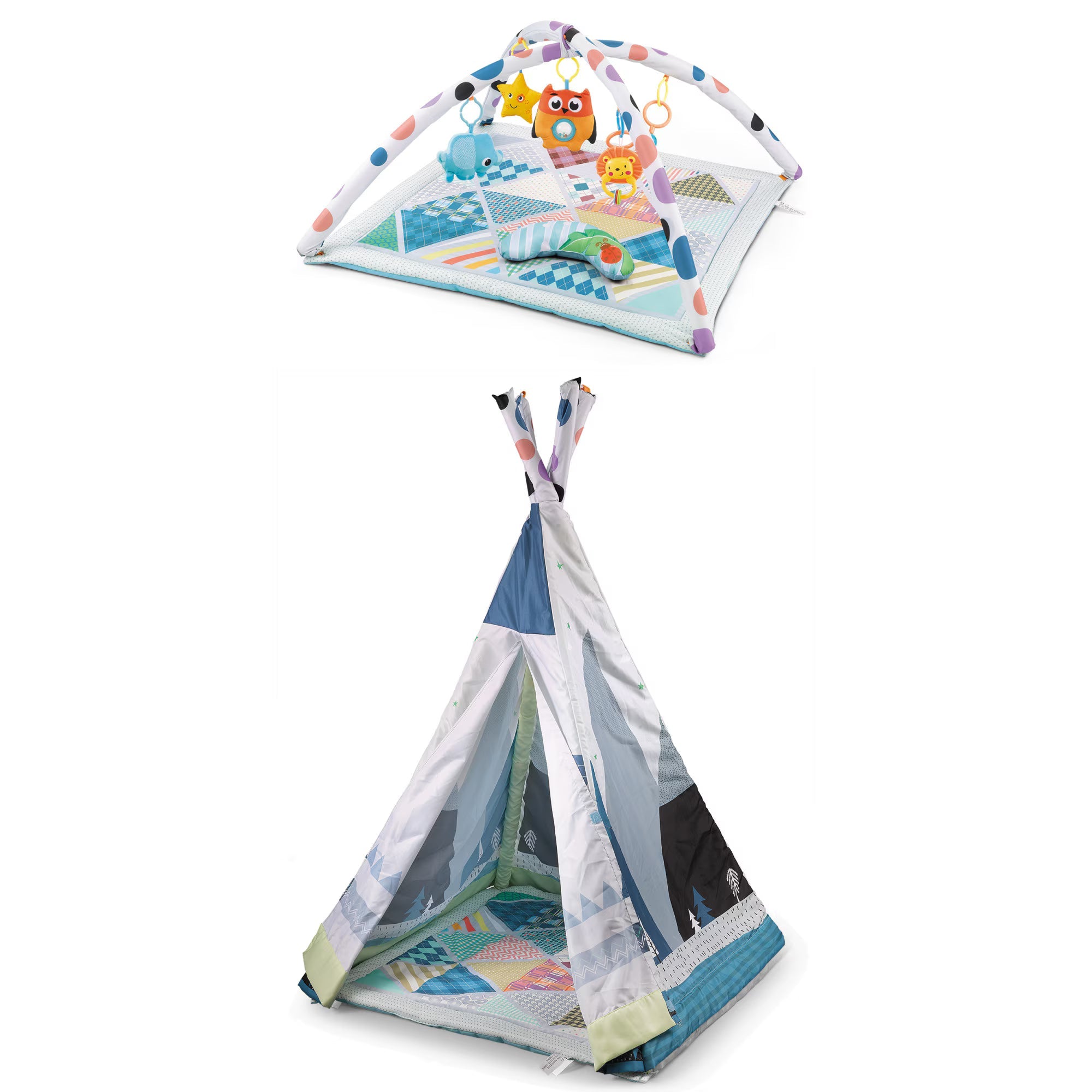 Centru de joacă complet  cu cort, salteluță, pernuta, și 4 jucării – de la 6 luni la 5 ani, 82x1.26 cm