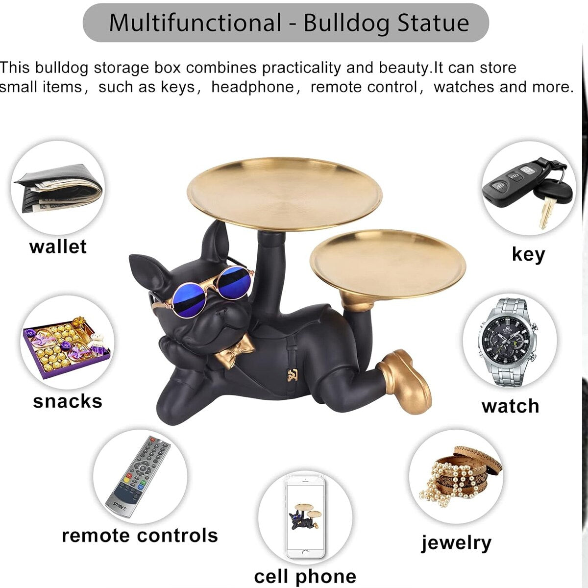 Statuie Decorativa Bulldog cu Tavi pentru Chei si Accesorii 32 x 17 x 18 cm, negru