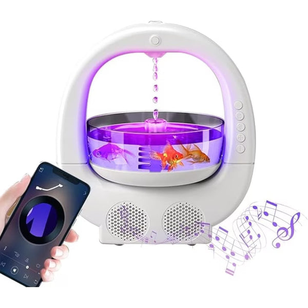 Umidificator cu Bol Decorativ, Boxa Bluetooth si Iluminare RGB, 700 ml, dimensiuni 23 x 25.6 x 16.2 cm, din ABS, alb