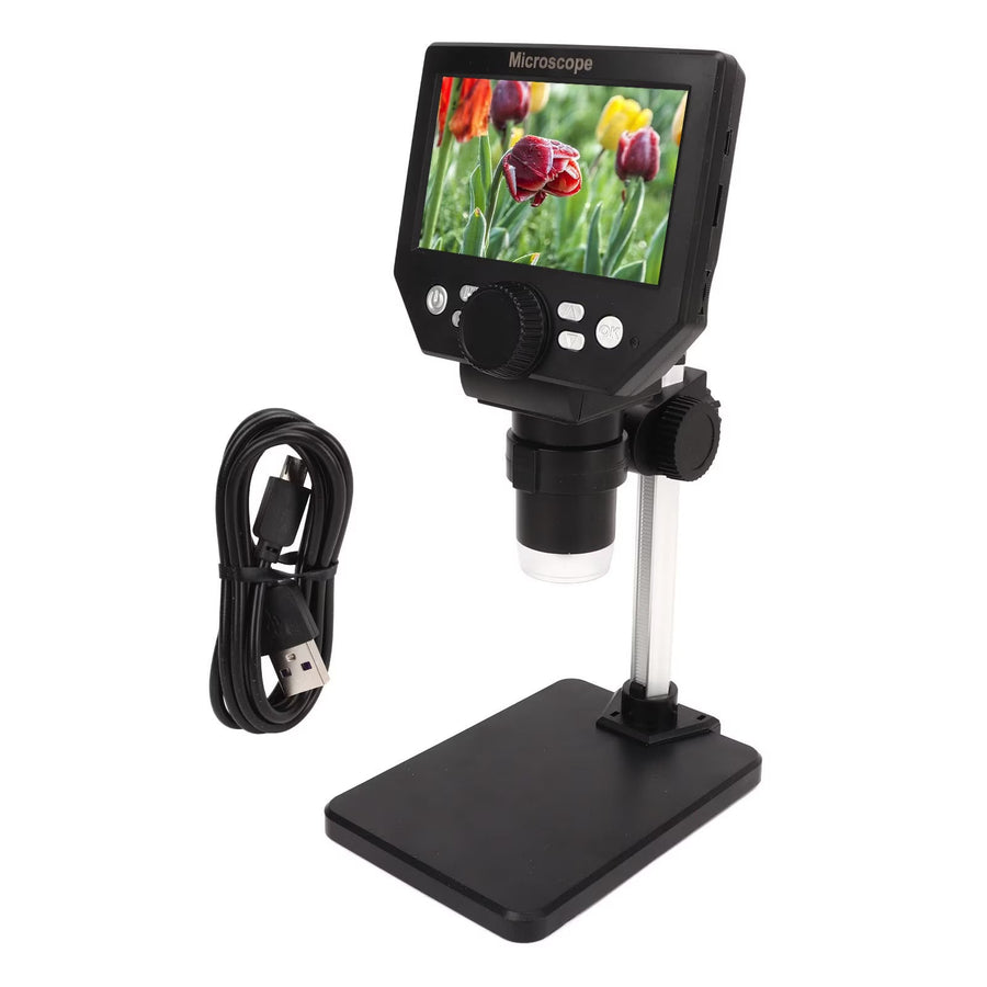 Microscop digital LCD 4.3” HD, 8MP, zoom 1-1000X, 8 LED-uri, baterie reincarcabila si suport PC