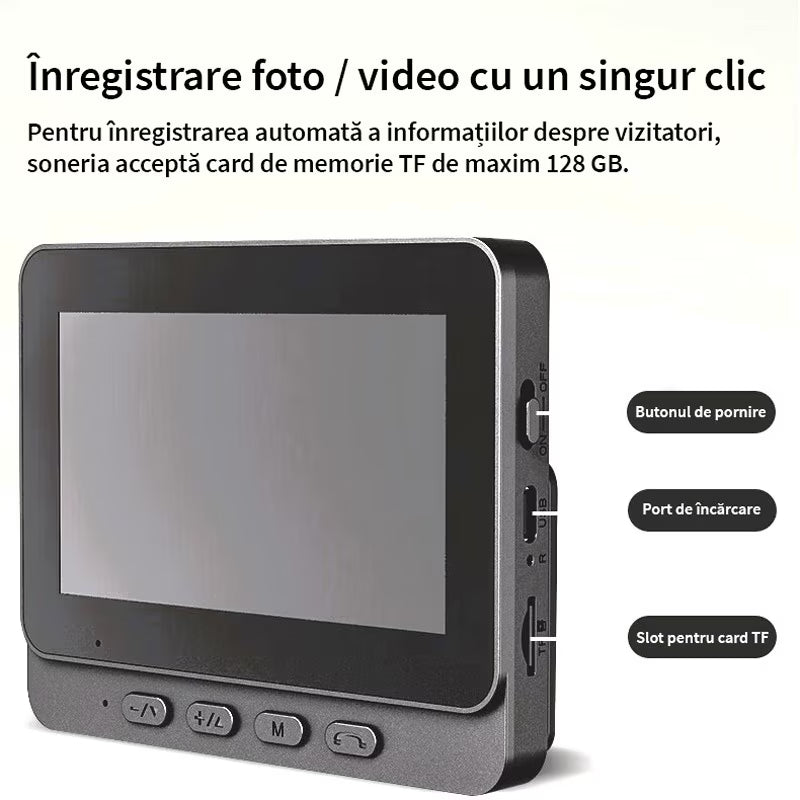 Sonerie video inteligenta Wireless, Ecran IPS 4.3 inch, Night Vision, Senzor IR, Interfon Video HD, 8MP, comunicare bidirectionala, unghi de vizualizare 170°, baterii incorporate, Negru