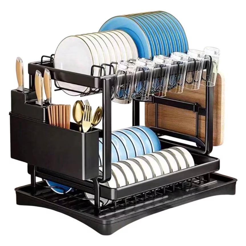 Scurgator vase, design auto-draining, organizator compact, negru, 42x30x29cm