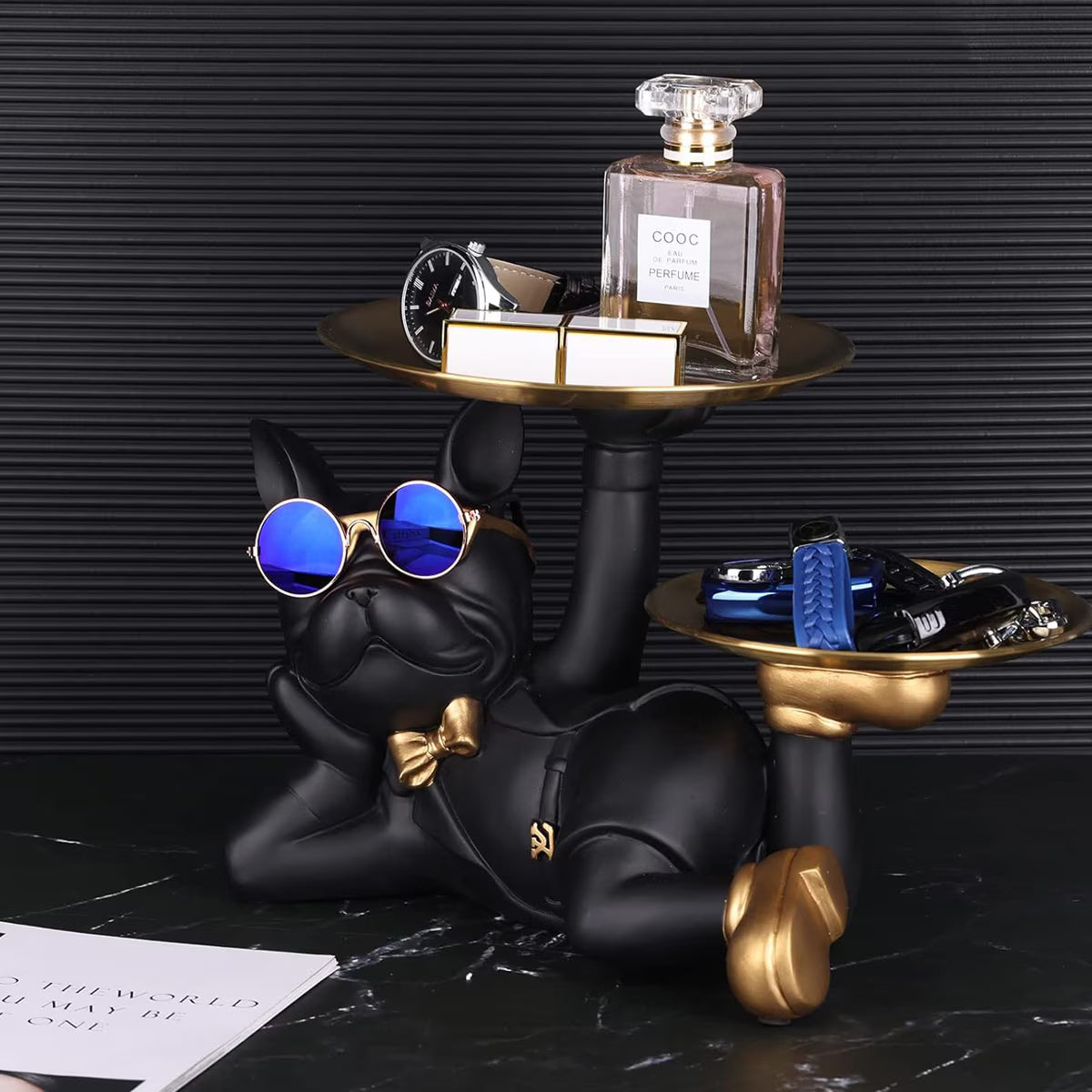 Statuie Decorativa Bulldog cu Tavi pentru Chei si Accesorii 32 x 17 x 18 cm, negru