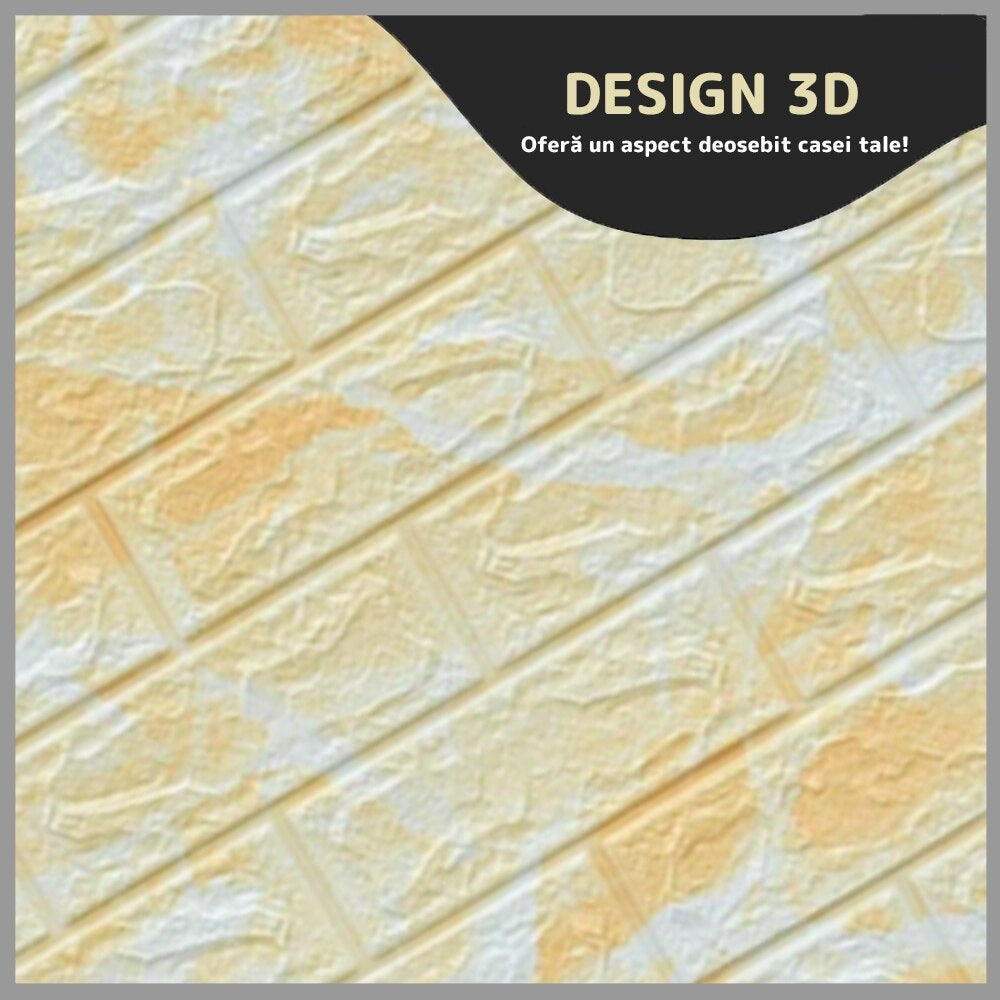Tapet 3D caramida model galben-alb auto-adeziv pentru interior, 70 x 77 cm