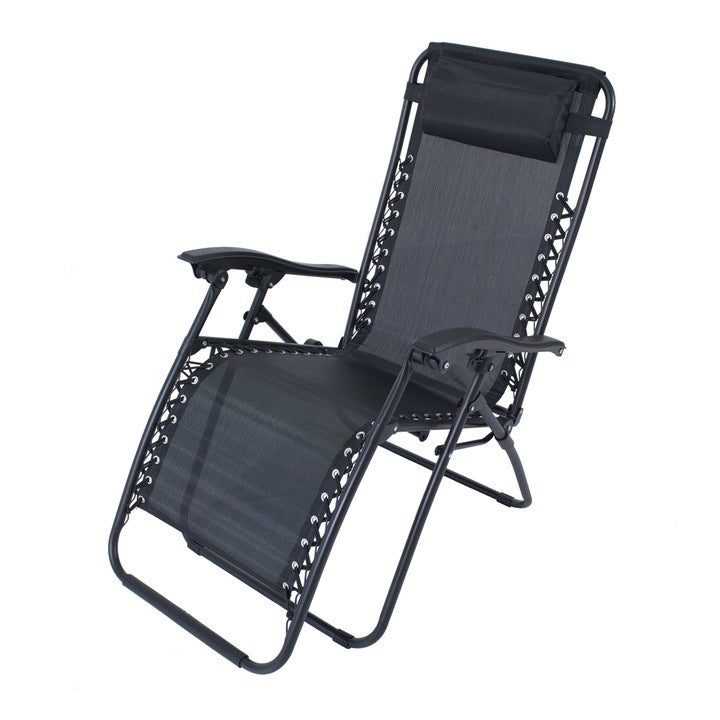 Set 2 sezlonguri Zero Gravity rabatabile 176x67x110 cm – plasa Teslin, perna si tava suport