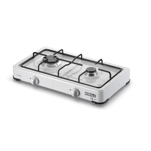 Aragaz emailat Ertone  ERT-MN 207, portabil, pentru camping, 2 arzatoare, 57 x 27x 7 cm; Alb