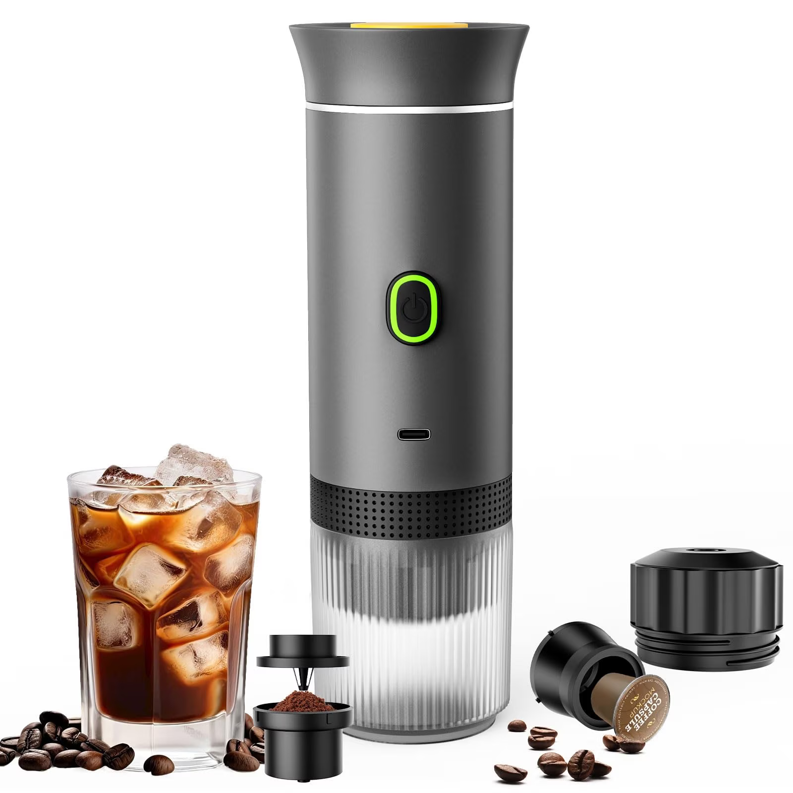 Espressor Portabil 3 in 1 Capsule si Cafea Macinata, USB Reincarcabil, 20BAR, 60ml