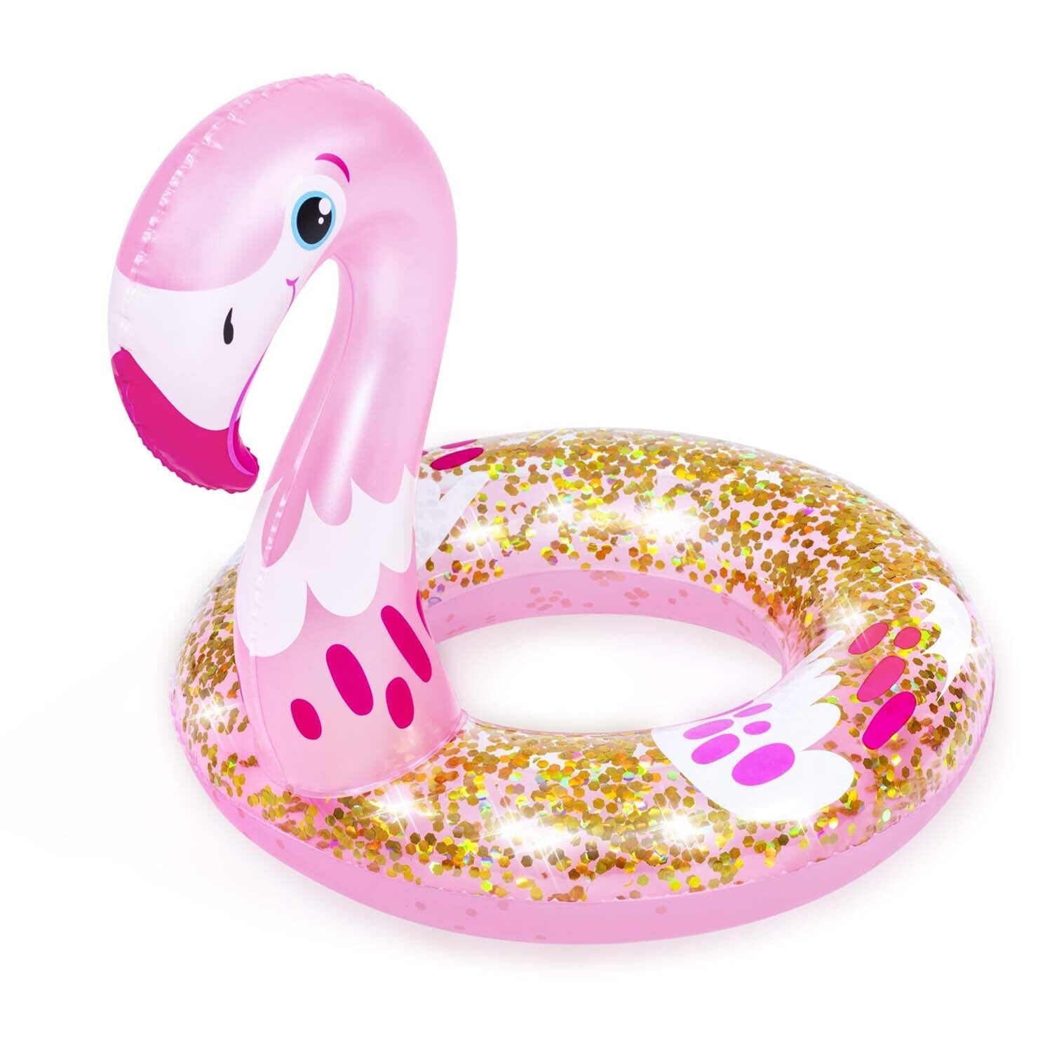 Colac gonflabil pentru copii cu sclipici model Flamingo 56251, 99x89x71cm