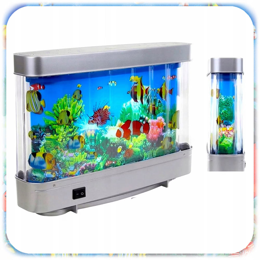 Lampa decorativa tip acvariu LED – efect realist cu pesti in miscare, 30x23x7 cm