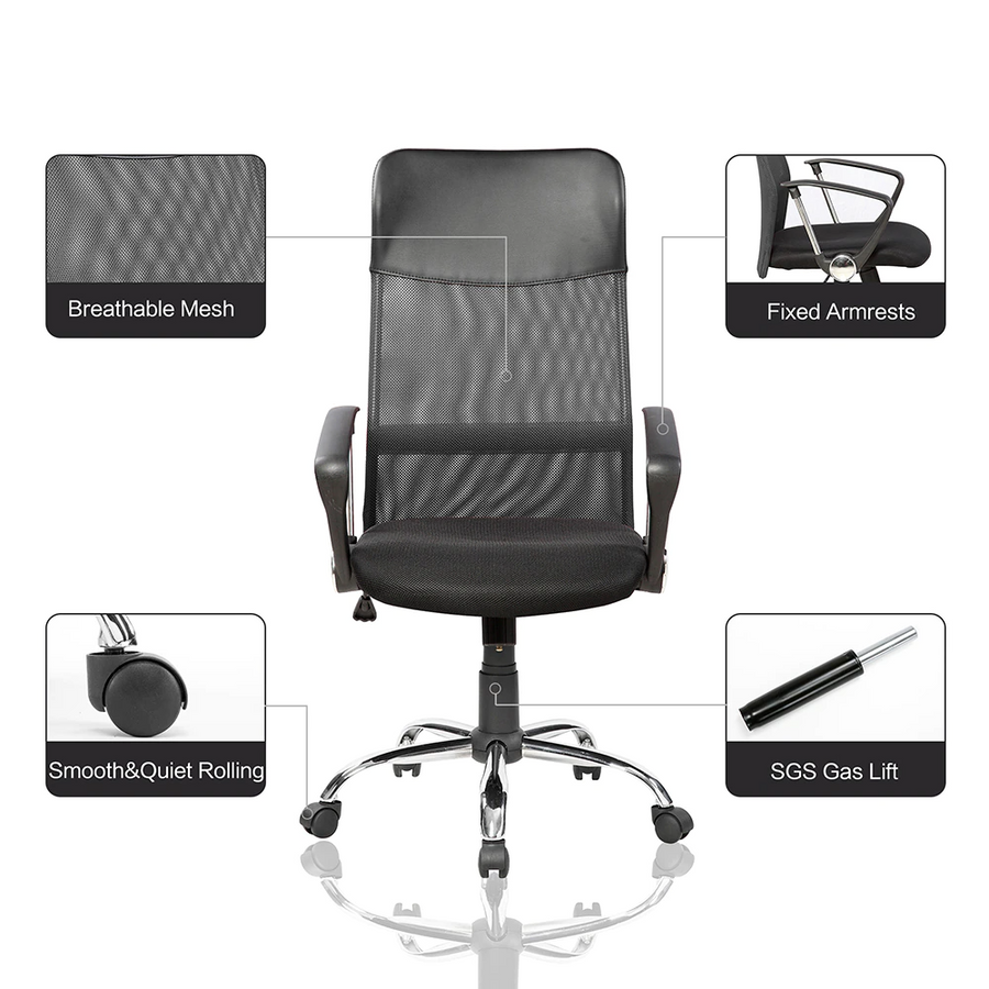 Scaun de birou ergonomic, mesh, inaltime reglabila, mecanism tilt, Negru