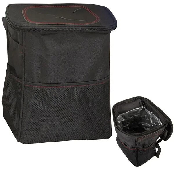 Cos de gunoi mini pentru masina, organizator cu capac, etans, negru, 26 x 23 x 16 cm