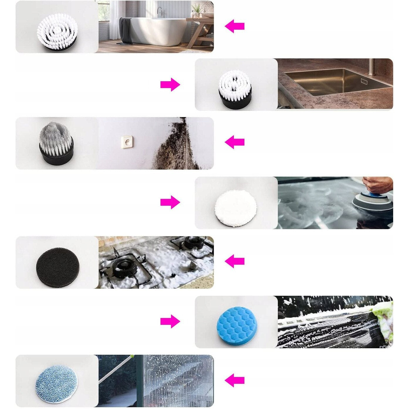 Perie Electrica Rotativa 7 in 1, 7 capete incluse, 2 viteze, pentru curatare pete dificile, maner reglabil si detasabil, autonomie ridicata, indicator LED