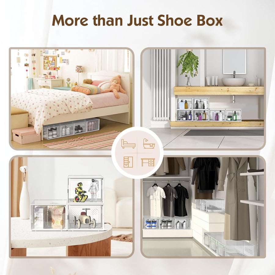 Set 4 cutii organizatoare pentru incaltaminte, pliabile, design transparent, 34.5x25.5x105cm, alb
